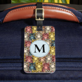 ボホカラフルウッドランドフクロウ模様&モノグラム ラゲッジタグ