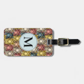 ボホカラフルウッドランドフクロウ模様&モノグラム ラゲッジタグ (正面横)