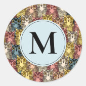 ボホカラフルウッドランドフクロウ模様 ラウンドシール (正面)