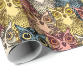 ボホカラフルウッドランドフクロウ模様 ラッピングペーパー (ロールコーナー)