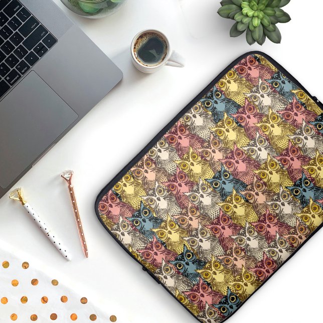 ボホカラフルウッドランドフクロウ模様 ラップトップスリーブ (Owl Pattern Laptop Sleeve)