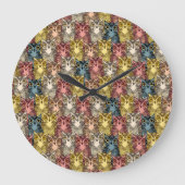 ボホカラフルウッドランドフクロウ模様 ラージ壁時計 (正面)