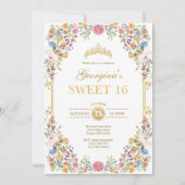 ボホカラフルガーデンフラワーズスウィート16誕生日 招待状 (正面)