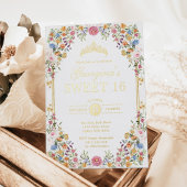 ボホカラフルガーデンフラワーズスウィート16誕生日 箔招待状