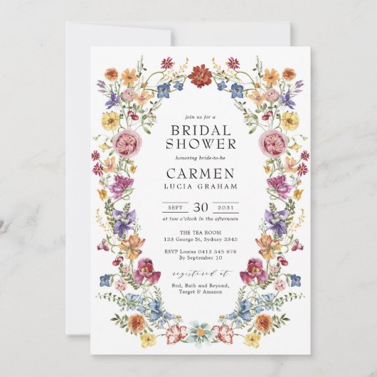 ボホカラフルガーデンフラワーズブライダルシャワー 招待状 (正面)