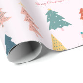 ボホカラフルクリスマスツリーズピンク名前をカスタムする ラッピングペーパー (ロールコーナー)