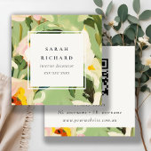 ボホカラフルグリーンピ絵を描ンクフローラQRコード スクエア名刺