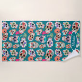 ボホカラフルシュガースカルパーソナライズされた ビーチタオル (正面)