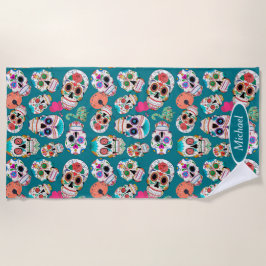 ボホカラフルシュガースカルパーソナライズされた ビーチタオル