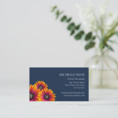 ボホカラフルデイジー植物海軍ブルー 名刺 (スタンド正面)