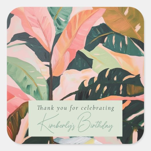 ボホカラフルトロピカルパームバースデーパーティー スクエアシール (正面)