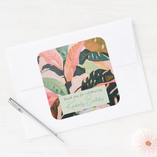 ボホカラフルトロピカルパームバースデーパーティー スクエアシール (封筒)