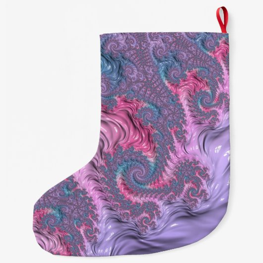 ボホカラフルヒッパイグルーヴィパステルトリップ(幻覚体験)のようなフラクタル ラージクリスマスストッキング (裏面)