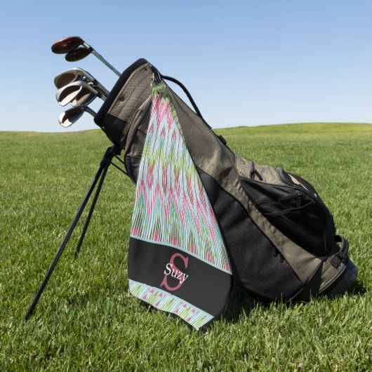 ボホカラフルヒッパイパターンイニシャルモノグラム ゴルフタオル (グリーン)