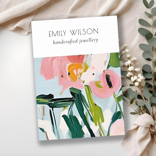 ボホカラフルピンクブルー絵を描フローライヤリング 名刺