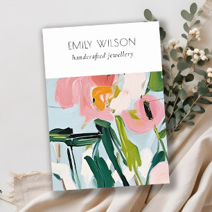 ボホカラフルピンクブルー絵を描フローラネックレス 名刺