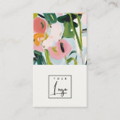 ボホカラフルピンクブルー緑絵を描フローラロゴ 名刺 (正面)