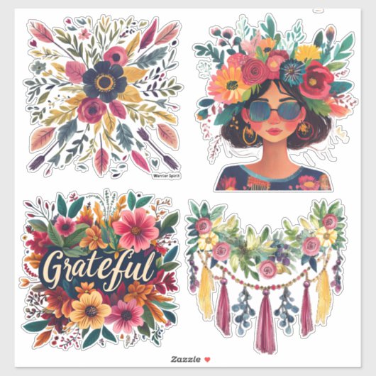 ボホカラフルフローラカスタムカットビニール シール (シート)