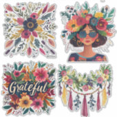 ボホカラフルフローラカスタムカットビニール シール (正面)