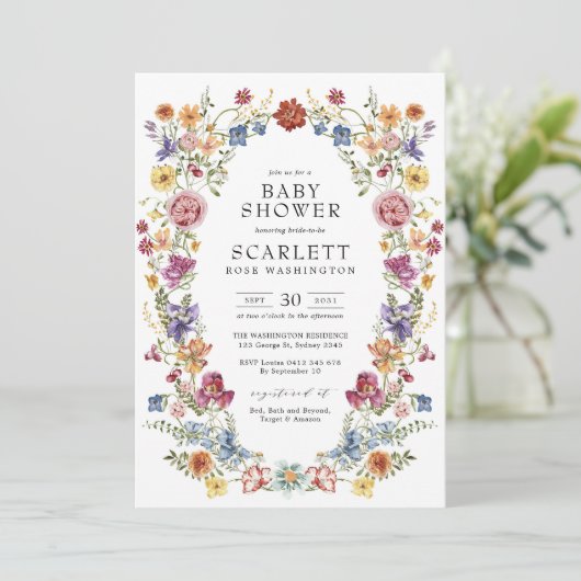 ボホカラフルフローラガーデンリースベビーシャワー 招待状 (スタンド正面)
