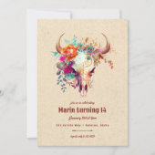 ボホカラフルフローラ牛スカル誕生日パーティー 招待状 (正面)