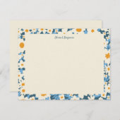 ボホカラフルブルーとホワイトフローラパーソナライズされた ノートカード (正面/裏面)