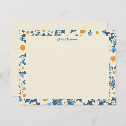 ボホカラフルブルーとホワイトフローラパーソナライズされた ノートカード (正面/裏面)