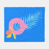 ボホカラフルボタニカルフルーツアートinブライトブルー フリースブランケット (正面(横))