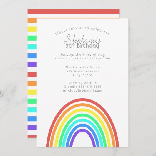 ボホカラフルレインボーストライプと誕生日パーティー 招待状 (正面/裏面)