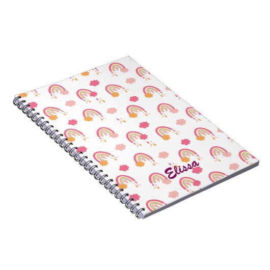ボホカラフルレインボーパターン名パーソナライズされた ノートブック (右側)