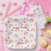 ボホカラフルレインボーパターン誕生日名 ペーパープレート (パーティー)