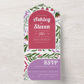 ボホカラフルレトロなアーチと花結婚類 オールインワン招待状 (内側)
