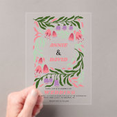 ボホカラフルレトロな枝と花結婚類 アクリル招待状 (インサイチュ (ポータブル))