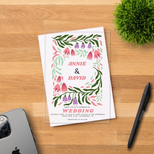 ボホカラフルレトロな枝と花結婚類 アクリル招待状 (インサイチュ (招待状))