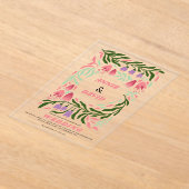 ボホカラフルレトロな枝と花結婚類 アクリル招待状 (レイダウン)