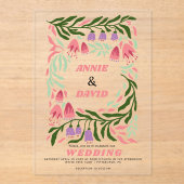 ボホカラフルレトロな枝と花結婚類 アクリル招待状 (正面)