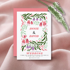 ボホカラフルレトロな枝と花結婚類 招待状