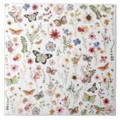 ボホカラフルワイルドフラワーガーデン蝶パターン タイル (正面)
