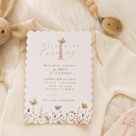 ボホカラフルワイルドフラワーバタフライ1st誕生日 招待状