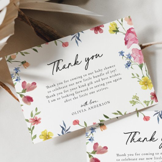 ボホカラフルワイルドフラワー童話ベイビーシャワー サンキューカード