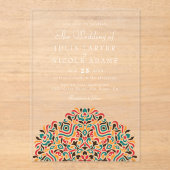 ボホカラフル民族植物訛結婚り アクリル招待状 (正面)