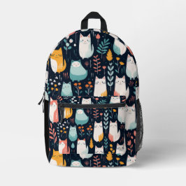 ボホカラフル猫と葉猫の柄 プリントバックパック