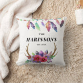 ボホカラフル羽と花カスタム科 クッション (ブランケット)