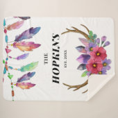 ボホカラフル羽と花カスタム科 シェルパブランケット (正面(横))