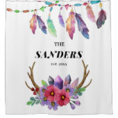 ボホカラフル羽と花カスタム科 シャワーカーテン (正面)