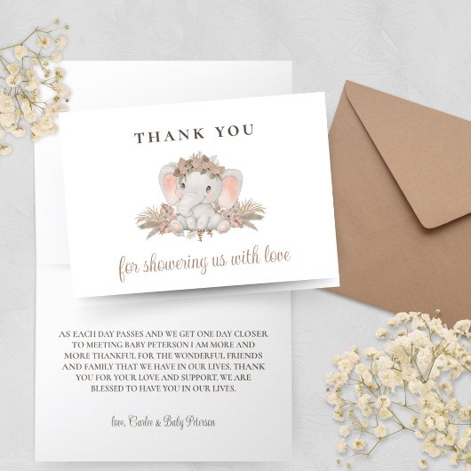 ボホカワイゾウ赤ちゃんシャワーサンキューカード サンキューカード