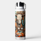 ボホカントリーウエスタンギター女性のカーボーイ ウォーターボトル (背面)