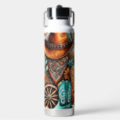 ボホカントリーウエスタンギター女性のカーボーイ ウォーターボトル (正面)