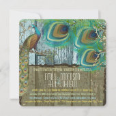 ボホカントリー素朴ピーコックヴィンテージオールドバーンウッド 招待状 (正面)