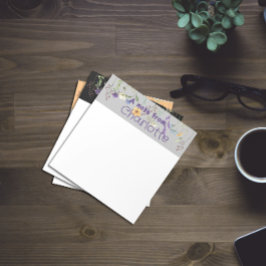 ボホカントリー野草水色グレーのメモ帳 ノートパッド